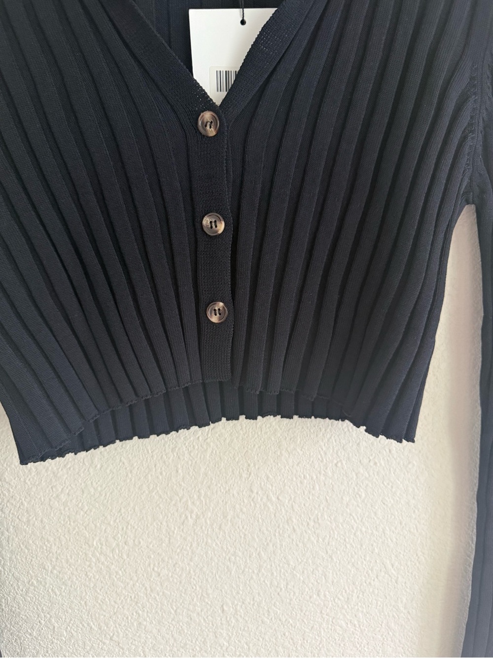 DISSH Black Rib Knit Polo Crop Button Up Top Sweater NWT Size S - Picture 5 of 10